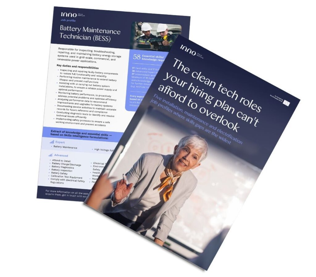 Cover of the InnoEnergy Skills Institute guide on clean tech installation, maintenance and electrification roles