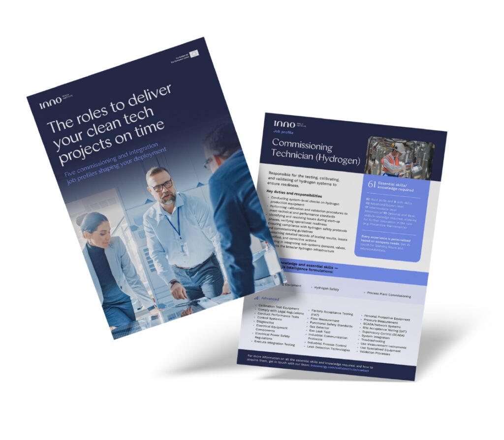 Cover of the InnoEnergy Skills Institute guide on clean tech commissioning roles