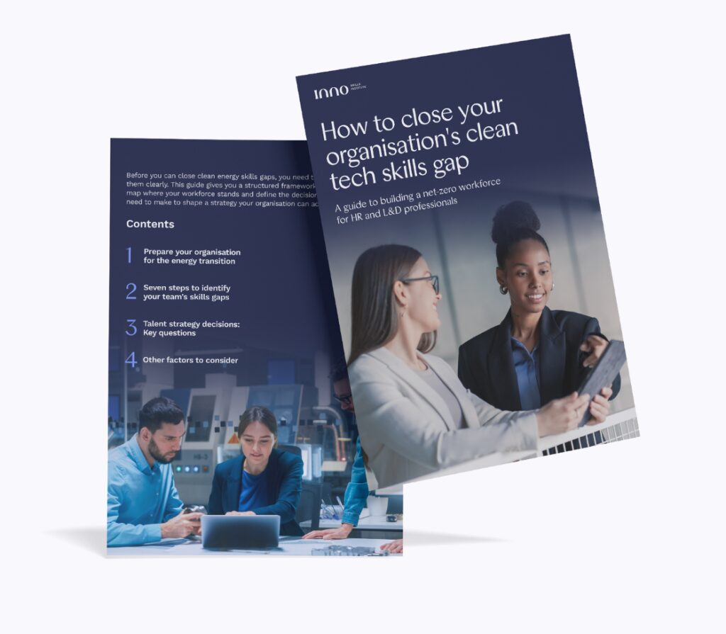 Cover of the InnoEnergy Skills Institute guide on building a net-zero workforce and closing skills gaps